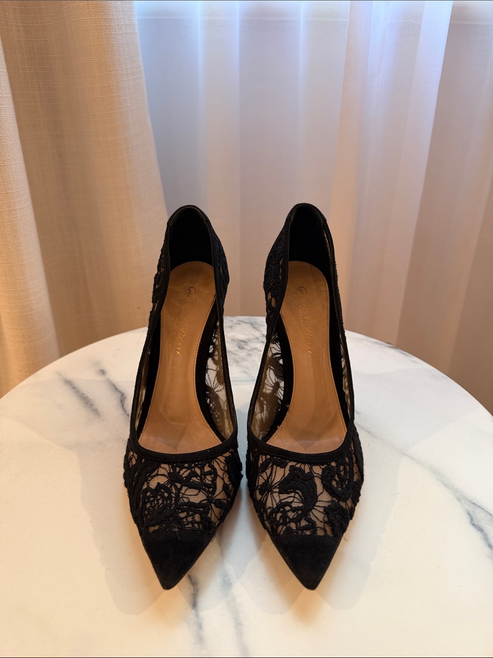 Gianvito Rossi Black Lace Pointed-Toe Pumps